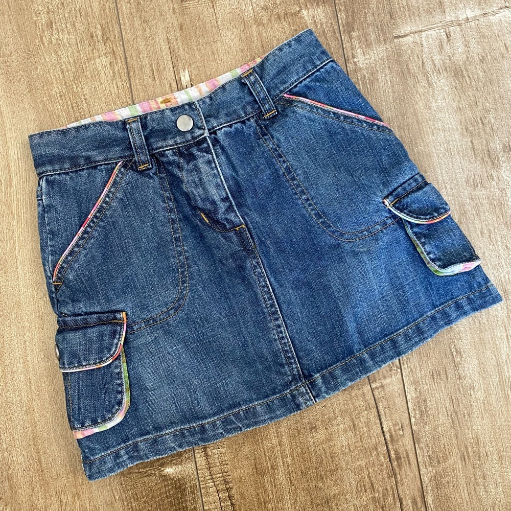 Gymboree Denim Skort with plaid trim